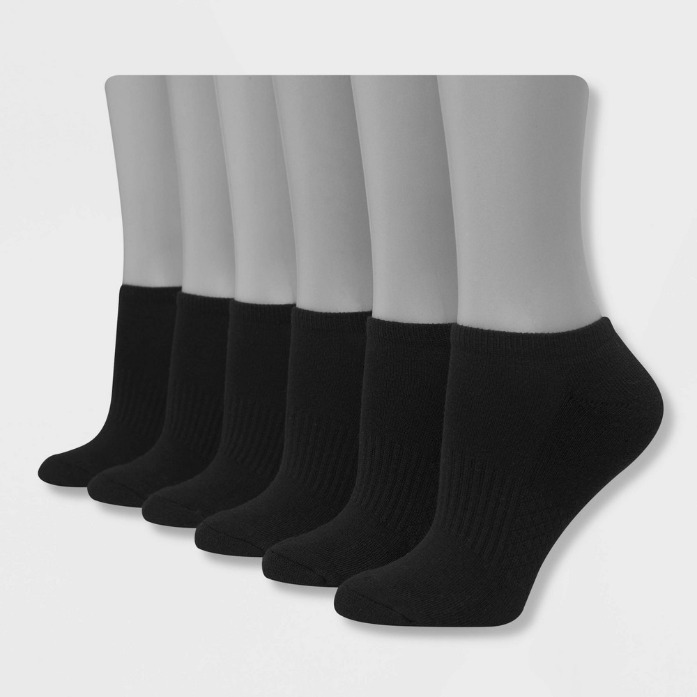 Hanes Performance Women's Cushioned 6pk No Show Athletic Socks - Black 5-9
