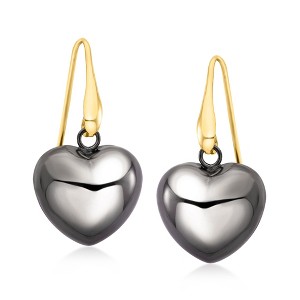 Ross-Simons Italian Sterling Silver and 18kt Gold Over Sterling Heart Drop Earrings With Black Rhodium - 1 of 3