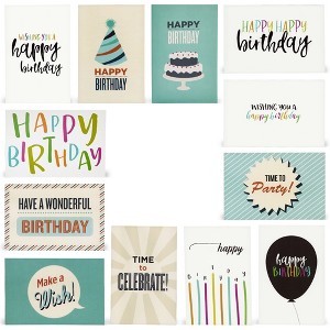 Best Paper Greetings 120 Pack 4x6-inch Happy Birthday Cards with Envelopes - Bulk Gift Set for Kids and Teachers (12 Assorted Designs) - 1 of 4