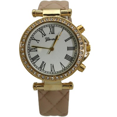 OLIVIA PRATT QUILTED AND GOLD LEATHER STRAP WATCH
