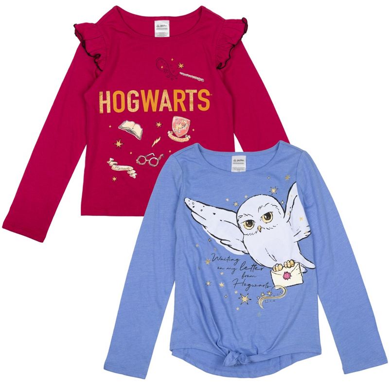 Harry Potter Hogwarts Hedwig Owl 2 Pack Ruffle T-Shirts Maroon / Blue , 1 of 8