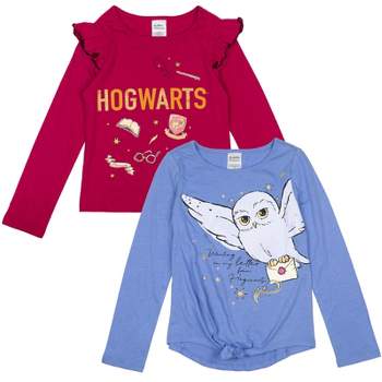 Harry Potter Hogwarts Hedwig Owl 2 Pack Ruffle T-Shirts Maroon / Blue 