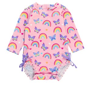 RuffleButts Baby/Toddler Girls UPF50+ Long Sleeve One Piece Rash Guard - 1 of 4