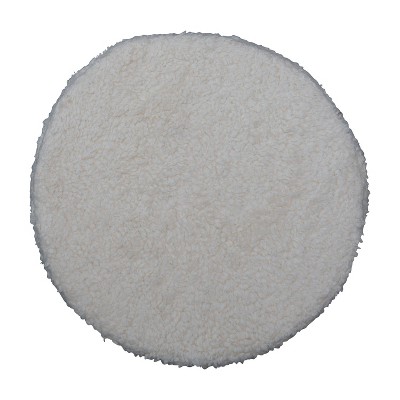 Cream Round Cotton Sherpa Pouf with Pine Legs