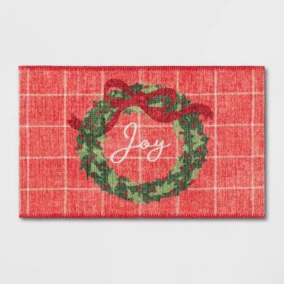 1'6"x2'6" Joy Wreath Process Print Holiday Accent Rug Red - Threshold™