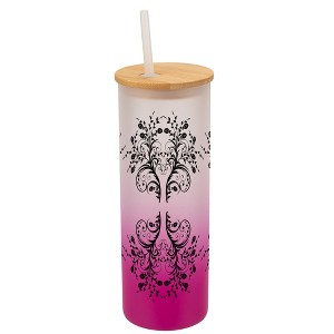 Elanze Designs Vintage Floral Damask Pattern Wrap-Around Design 25 Ounce Frosted Gradient Glass On-The-Go Coffee Travel Skinny Tumbler Mug Cup, Bamboo - 1 of 1