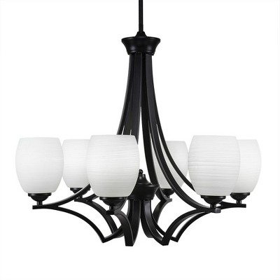 Toltec Lighting Zilo 6 - Light Chandelier in  Matte Black with 5" White Linen  Shade
