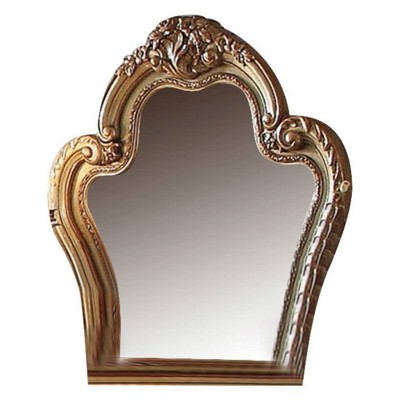 Elegant Gold Patina & Bone Leather Trim Dresser Mirror