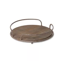 Park Hill Collection Round Wooden Tray with Iron Handles