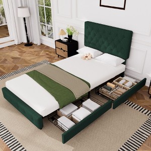 HYLEORY Queen Storage Bed Frame with 4 Drawers & Headboard, Upholstered Platform Bed Frame - 1 of 4