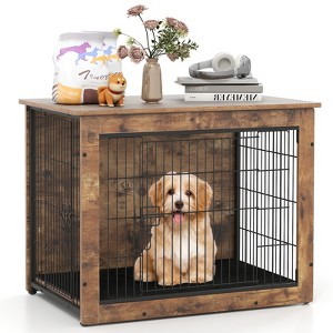 Costway 33” Dog Kennel w/ Chew-Resistant Metal Frame & Soft Mat Double Doors Dog Crate End Table - 1 of 4