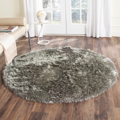 Celestial Silver 7' Round Synthetic Shag Area Rug
