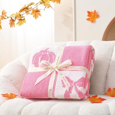 Amelie Home Chenille Knit Soft Cozy Throw, Reversible Festive Pattern, Fall Gift Blanket, Stylish Autumn Decor for Couch Bed