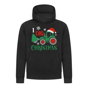 Everyday Kids Christmas Collection I Dig Christmas Pullover Hoodies – Holiday Tractor Sweatshirt - Black - 1 of 2