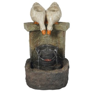 LuxenHome Farmhouse Ducks Outdoor Resin Fountain with Lights Brown - 1 of 4