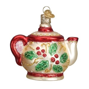 Old World Christmas Glass Blown Christmas Ornament, Holly Teapot (With OWC Gift Box) - 1 of 3