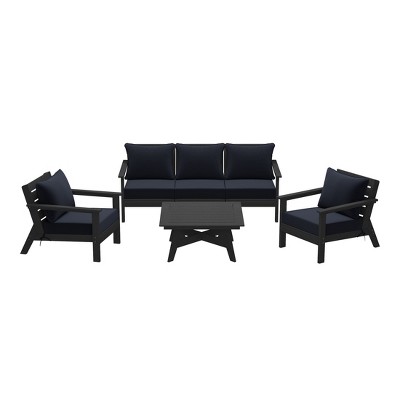 WestinTrends Avalon Outdoor 6-Piece Modular Sectional Patio Furniture Sofa Set, Black/Navy Blue