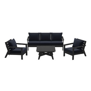 WestinTrends Avalon Outdoor 6-Piece Modular Sectional Patio Furniture Sofa Set, Black/Navy Blue - 1 of 4