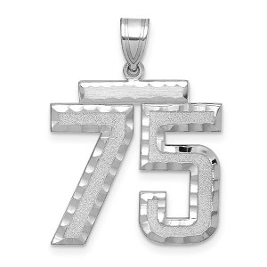Black Bow Jewelry 14k White Gold, Varsity Collection, Large D/C Pendant, Number 75 - 1 of 3