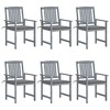 vidaXL 6-Piece Solid Acacia Wood Patio Chair Set with Gray Fabrics Cushions- Weather-Resistant Outdoor Furniture Set - 2 of 4