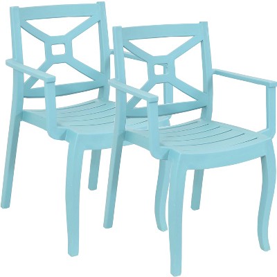 Sunnydaze Polypropylene Stackable Tristana Outdoor Patio Arm Chair, Blue, 2pk