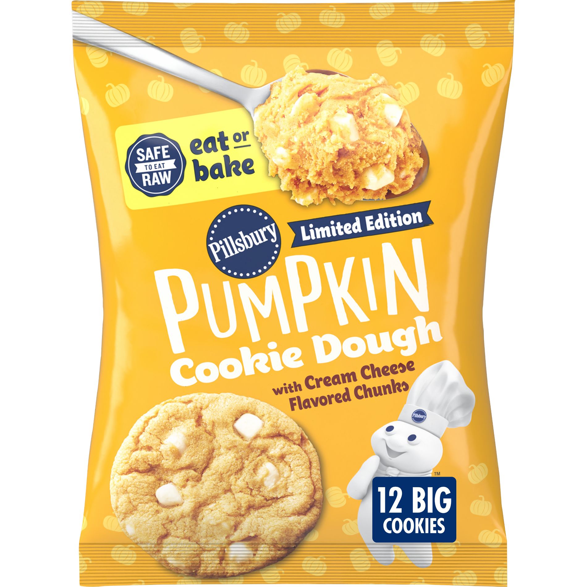 Pillsbury Ready-to-Bake Pumpkin Cookie Dough with Cream Cheese Flavored Chips - 14oz/12ct