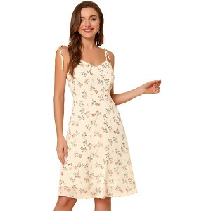 Allegra K Women's Summer Spaghetti Strap Smocked Floral A-Line Sundresses - 1 of 4