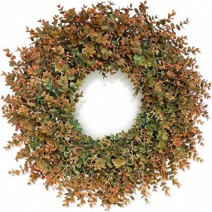 26 inch fall wreath front door outdoor porch window farmhouse autumn decor large artificial eucalyptus leaves orange seeds harvest - 1 of 4