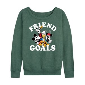 Women's - Disney - Friend Goals Lightweight French Terry Wide Neck Long Sleeve Shirt - 1 of 4