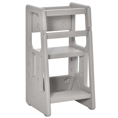 INFURNIC Ladders Toddler Tower Adjustable Height with Anti Slip Mat for Kitchen and Bathroom Use, Gray, 18.5"*18.5"*35.5"