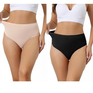 Allegra K Women's High Waist Tummy Control Stretch T-back Breathable Comfortable Thongs 2 Packs - 1 of 4