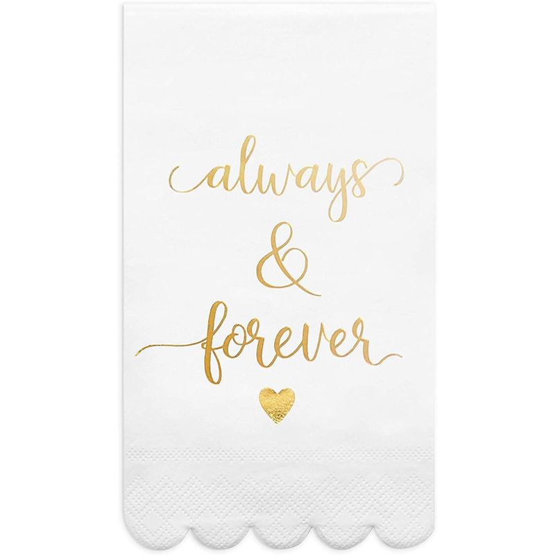 Sparkle and Bash 100 Pack White Napkins for Wedding Reception with Gold Foil Scalloped Edges, Always and Forever, 3-Ply, 4 x 8 In, 4 of 7
