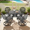 5-Piece Round Cast Aluminum Patio Set with Swivel Chairs,Brown Cushions,and Umbrella Hole - 4 of 4