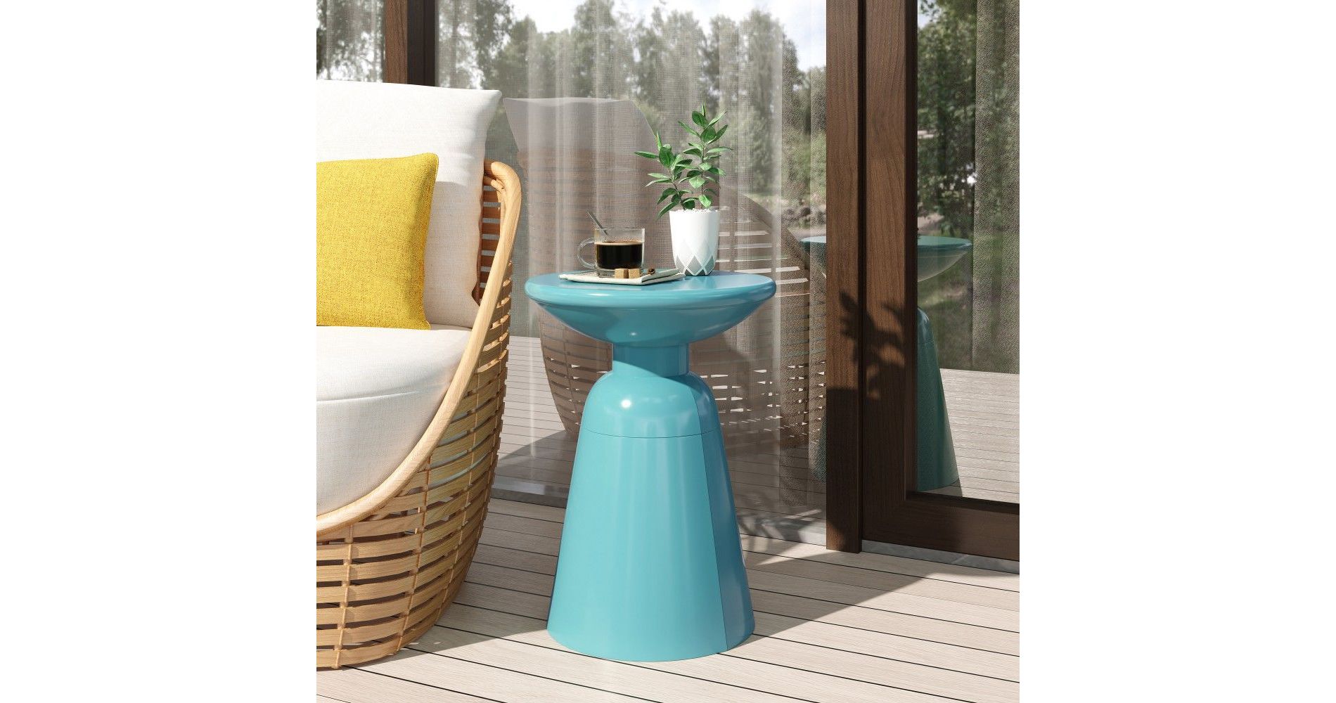 TUYOHW Modern Patio End Table,Iron Patio Side Table for Backyard,Pool, Indoor Companion,Durable and Rustproof,Teal