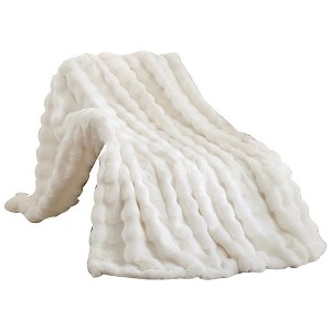 Itopfox Ultra-Soft Faux Fur Throw Blanket, Cream White Fluffy Cozy Rabbit Fleece, Plush Soft Bubble Blanket for Sofa & Bed, Warm Fuzzy Home Decor - 1 of 4