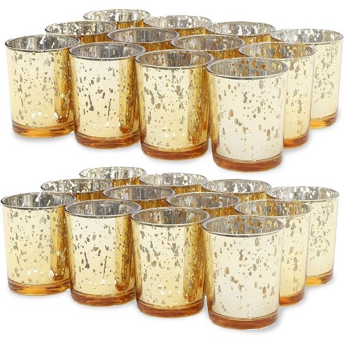 Juvale Set Of 24 Round Decorative, Round Gold Votive Candle Holders
