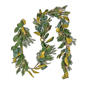 9' Prelit LED Christmas Magnolia Mix Pine Garland with Bow Warm White LED Lights - National Tree Company - 1 of 4