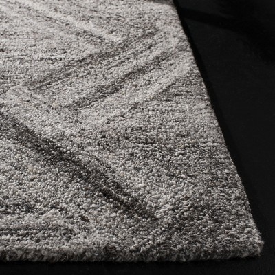 Grey and Black Abstract Wool and Viscose Runner Rug