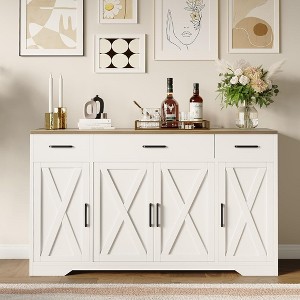 Sideboard Buffet Cabinet with Storage, 55'' Coffee Bar Cabinet Kitchen Buffet Storage Cabinet with 3 Drawers & 4 Doors - 1 of 4