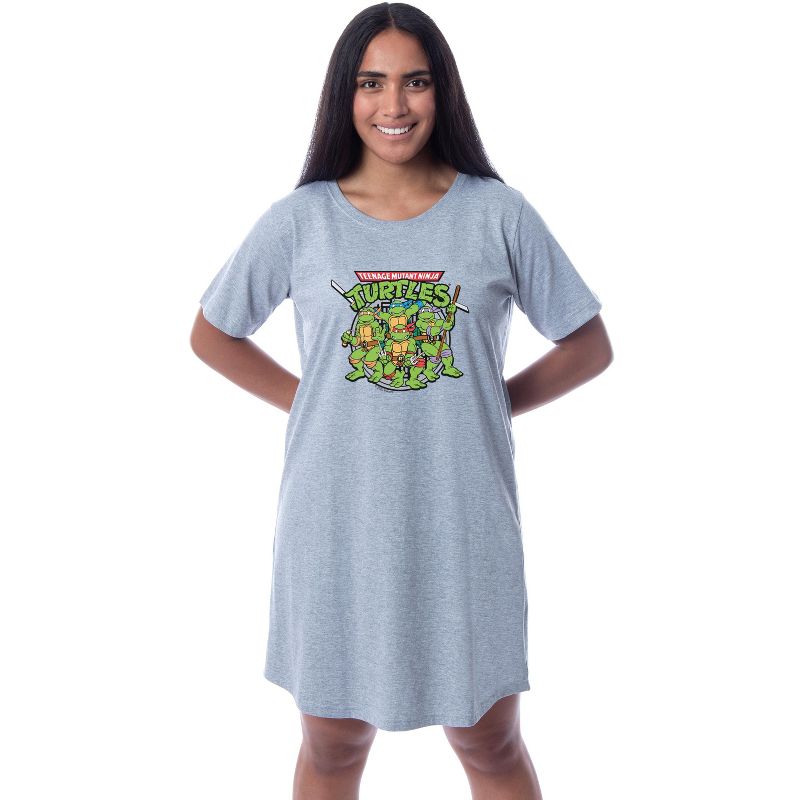 Teenage Mutant Ninja Turtles Women's Nightgown Sleep Pajama Shirt Grey, 1 of 5