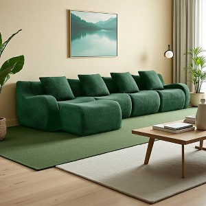 148" L-Shaped Teddy Fabric Sectional Sofa, No Assembly - 1 of 4