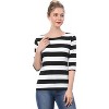 INSPIRE CHIC Women's Stripes Casual Basic Elbow Sleeves Boat Neck Slim Fit T-Shirts - 2 of 4