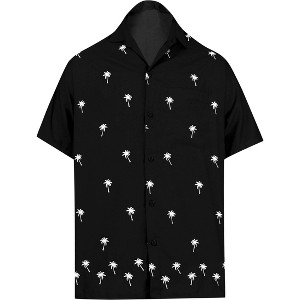 LA LEELA Men's Hawaiian Shirts Solid Beach Shirts Casual Short Sleeve Button Down Collared Shirt Men - 1 of 4