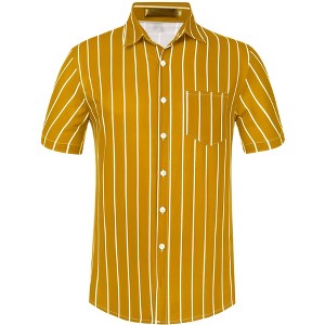 Lars Amadeus Men's Summer Striped Shirts Short Sleeves Button Down Beach Color Block Shirt - 1 of 4