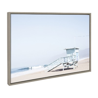 Pale Blue Lifeguard Tower Framed Canvas Print, 23x33