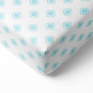 Bacati - Morocan Tiles Aqua Muslin 100 percent Cotton Universal Baby US Standard Crib or Toddler Bed Fitted Sheet - 1 of 4