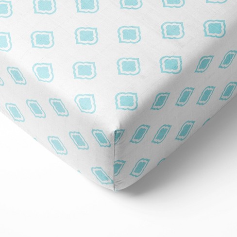 Bacati - Morocan Tiles Aqua Muslin 100 percent Cotton Universal Baby US Standard Crib or Toddler Bed Fitted Sheet - image 1 of 4