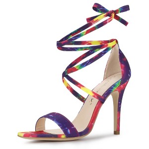 Allegra K Women's Tie Dye Lace Up Stiletto Heel Sandals - 1 of 4