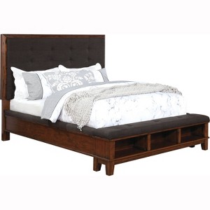 Creston Tufted Upholstered Eastern King Bed Brown Cherry - Sun & Pine