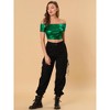 Allegra K Women's Off Shoulder Party Club Slim Fit Shiny Metallic Crop Top - 3 of 4